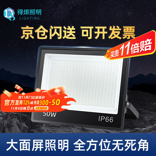 Deyan led floodlight outdoor lighting waterproof outdoor spotlight industrial lighting high power factory street light 50W-white light high brightness model