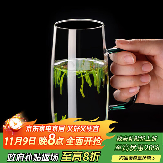 Niye glass green tea cup high borosilicate hot water resistant cup men's office single monkey Kui special drinking utensil with handle