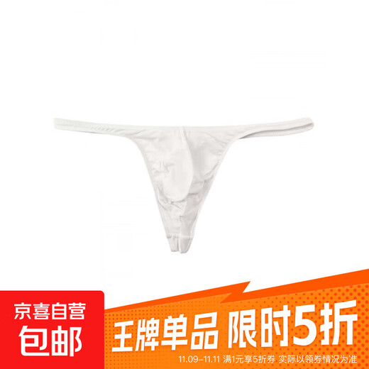 Men's T-string nude translucent bulging bag ice silk sexy T-string sexy temptation breathable men's T-pants white L