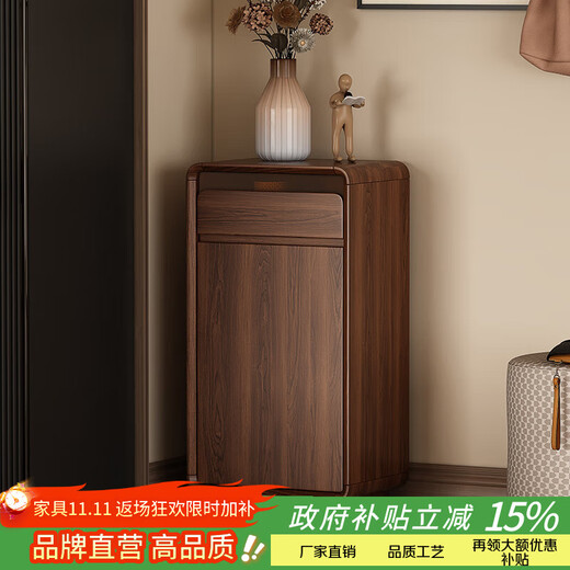 Zhixin Muwang solid wood shoe cabinet home door locker entry cabinet storage cabinet integrated wall living room entrance cabinet corridor outside walnut color 50*36*90.5cm