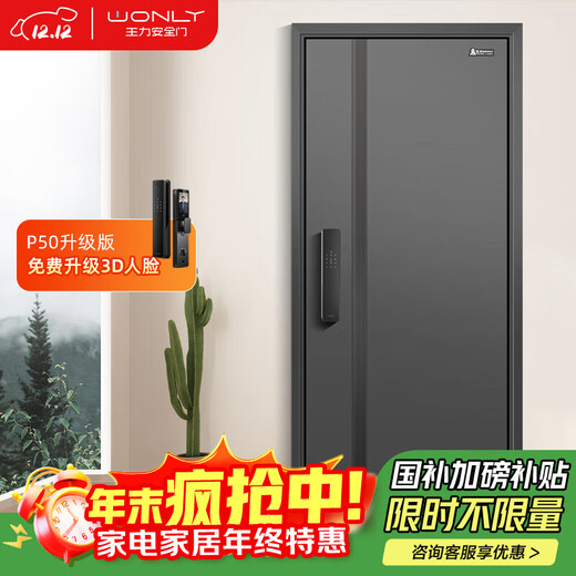 王力高端家用防盗门隐藏式门楣+航空铝箔填充+一门到顶+智能门锁进户门入户门大门A102【3.0不夹手智能门】