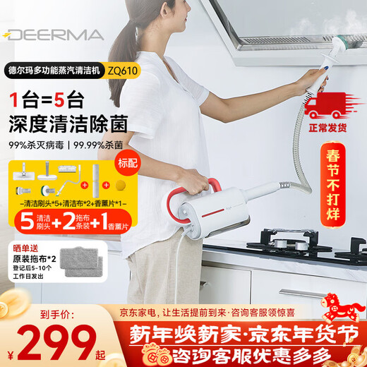 Deerma steam cleaner mop, high temperature sterilization cleaning machine, multi-function mopping machine, kitchen glass window toilet decontamination cleaning artifact ZQ610, multi-function steam cleaner ZQ610