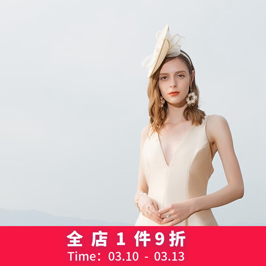 EE New New European and American Fashion Banquet Hat Elegant and Versatile Formal Hat for Women 2376 Champagne + White Adjustable