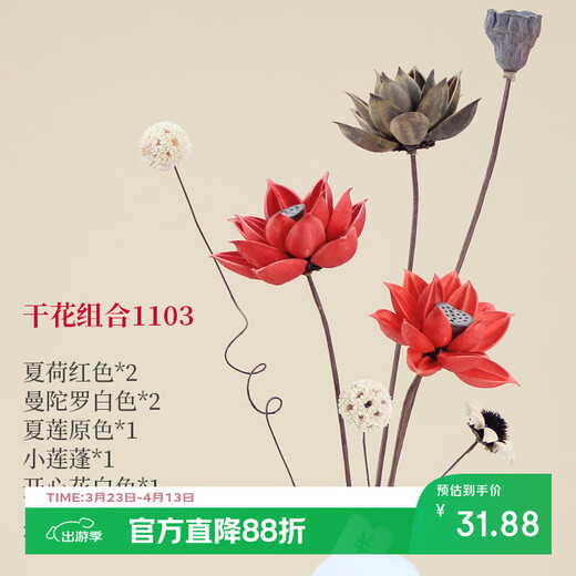 Aiman dried flower bouquet, real flower, air-dried lotus root, natural decorative ornament, lotus flower arrangement, living room decoration, Buddhist Zen lotus, dried flower combination 1103 (without vase)