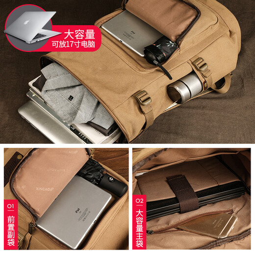 Trendy Generation Reisetasche Männer Sport im Freien Rucksack Freizeitcomputer Rucksack Retro Canvas Tasche Leichtes Kapazität Leichtes Herrenbeutel Khaki Rucksack