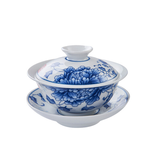 KAMJOVE blue and white porcelain Kung Fu tea set, tea cup, teapot, Sancai bowl tea set KP-95 exquisite peony style