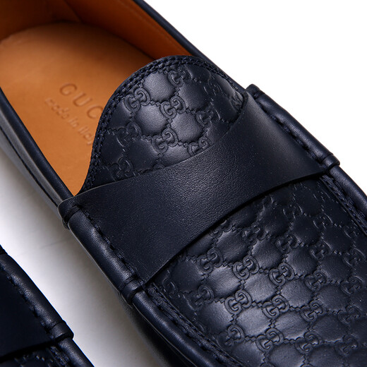 Gucci Gucci Herren dunkelblau geprägte Kuhläden Business Casual Flat Lederschuhe 466904 A9LF0 4009 Größe 40 Senden Sie Freund zur Freundin Geburtstagsgeschenk