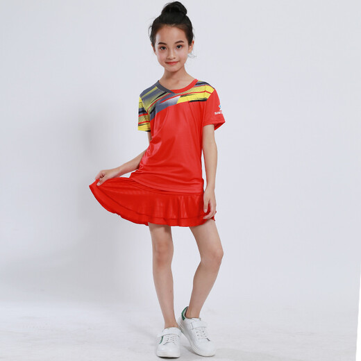 
Quick-drying children's badminton suits for boys and girls short-sleeved summer primary and secondary school students table tennis uniforms training uniforms team sportswear competition team uniforms running clothes shorts group purchase printing children's clothing 3879 red (with red skirts and pants) S size