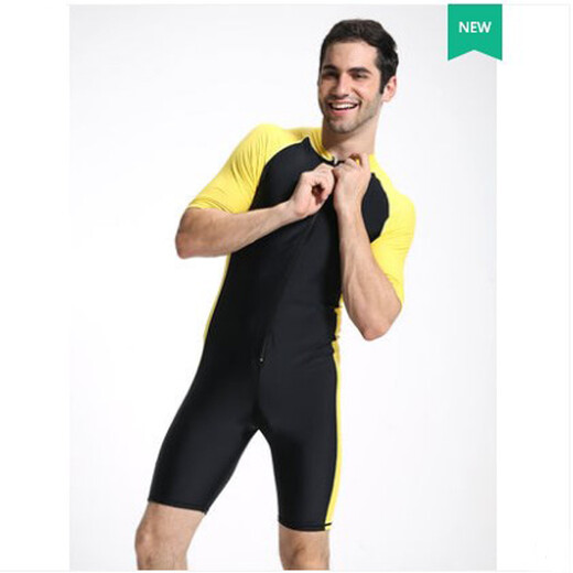 Yobel snorkeling men's and women's sun protection one-piece swimsuit short-sleeved adult seaside swimsuit surf suit wetsuit adult snorkeling suit yellow unisex unisex S