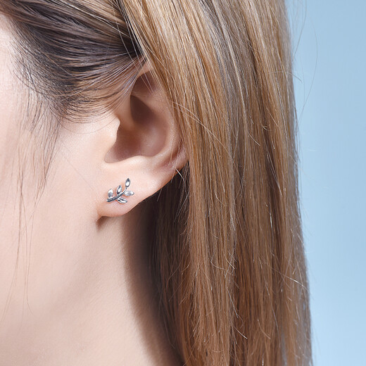 Pt.Charm platinum earrings for women pt950 platinum green branches literary style simple versatile personalized earrings cute gifts for girlfriends ready stock 1.8-1.9 grams a pair