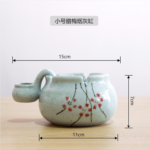 Japanese style farewell to the remaining smoke of the four seasons, underglaze color ashtray, blue and white ceramic with sink ashtray pipe ashtray personality retro creative fashion ashtray gift small wintersweet ashtray (15*11*7) single