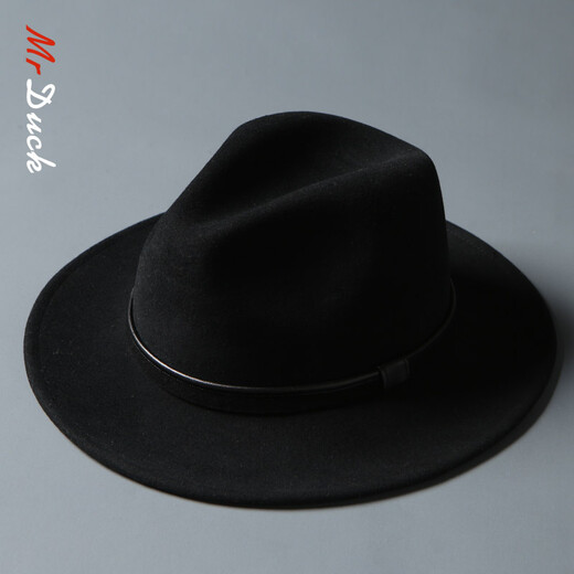 Mr Duck Luxury Luxury Importé Australien Ultra-Fine 100% laine 100% Hand Fonction Fonction Hiver Hiver haut de gamme Hat à bord large largeur MW186232-BIG Edge Royal Black (Pure Wool) L (Convient pour 59-60 cm Circonférence de tête)
