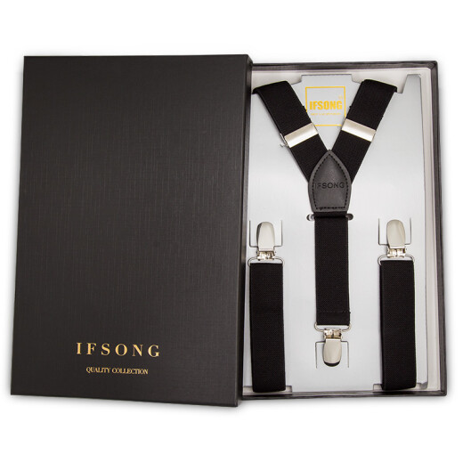 IFSONG Meisong men's adult retro trousers suspenders men's trousers personalized trendy suspenders Y-shaped suspenders clip non-slip suspenders gift box black SUS070A