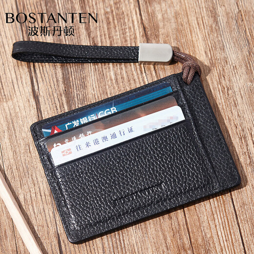 Pers Denton Card Bag Visitenkartenhalter, Erste Schicht Cowide Herren -Führerschein Lederbanken Bankkarte Halter Brieftasche Schwarz