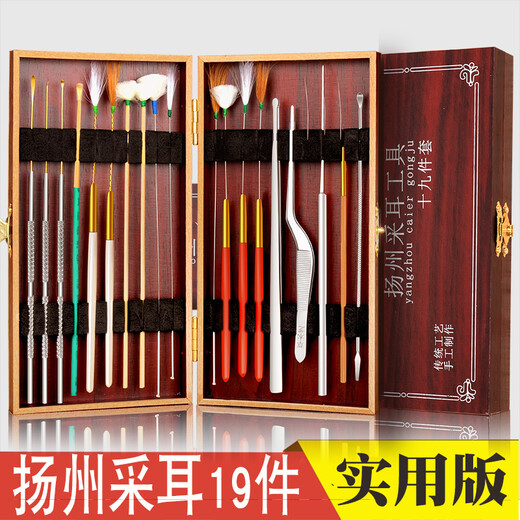 Zhongfuyuan Ear picking tool set goose feather stick ear cleaner with lamp ear digging spoon children's luminous ear spoon visual ear cleaner flower bag sound needle set + headlight + ear expander + air blow + luminous ear spoon