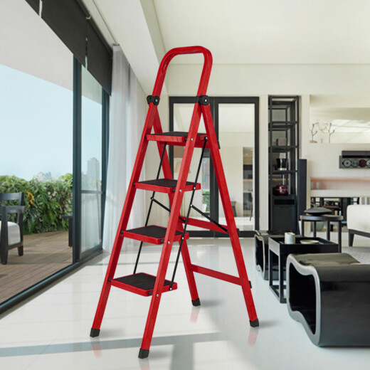 Yi'ao ladder household herringbone ladder engineering ladder folding six-step household ladder red