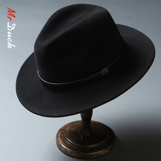 Mr DUCK Australian Superfine 100% Wool Felt Hat Winter Hat Men's Warm British Gentleman Top Hat Large Brim Counter Quality MW186232 - Large Brim Royal Black (100% Superfine Wool) L (Suitable for 59-60cm head circumference)