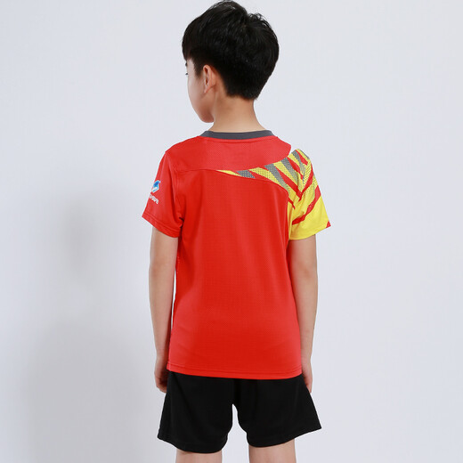 速干儿童羽毛球服套装男童女童短袖夏季中小学生乒乓球服网球服训练服团队运动服比赛队服跑步衣短裤团购印字 童装3880红色(男女同款) M码