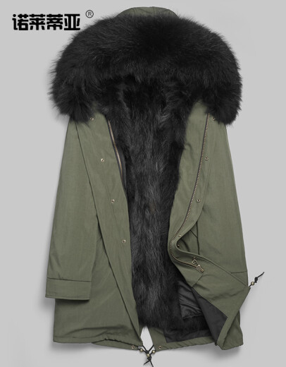 Noletia's new fur all-in-one mid-length fur coat leather coat men's raccoon coat Maoist overcoat winter men's military green 175XL