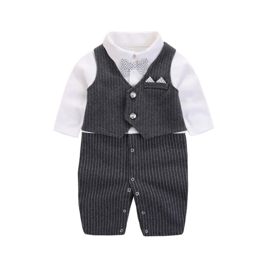 Dora Mag baby onesie male baby gentleman's clothes spring and autumn baby full moon 100-day dress newborn baby one-year-old dress gray [two-piece suit spring and autumn] 12M recommended for about 12 months