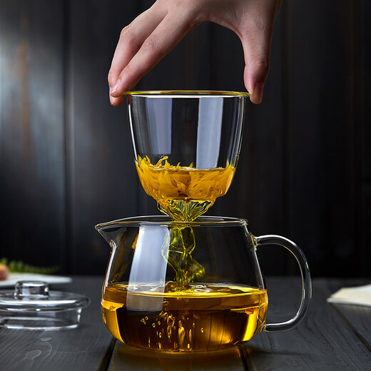 Shimiler heat-resistant glass teapot, one pot, two cups, teapot, master cup, tea water separation, office cup with filter, teapot, single pot (transparent)