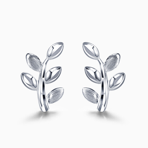 Pt.Charm platinum earrings for women pt950 platinum green branches literary style simple versatile personalized earrings cute gifts for girlfriends ready stock 1.8-1.9 grams a pair