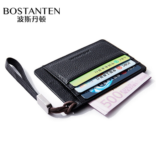 Pers Denton Card Bag Visitenkartenhalter, Erste Schicht Cowide Herren -Führerschein Lederbanken Bankkarte Halter Brieftasche Schwarz
