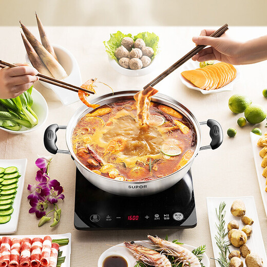 SUPOR 304 stainless steel compound bottom soup pot hot pot 30CM gas stove open flame induction cooker universal 5.3L (suitable for 3-6 people) ET30BS01- 30cm