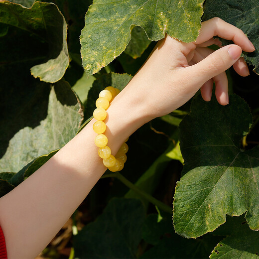 Lv Nong Jewelry New Honey Chicken Fat Yellow Beeswax Bracelet Worry-free No-Bake Color Bracelet Birthday Gift for Men and Women Diameter Approximately 8-8.5mm Single Circle/Certificate + Gift Box