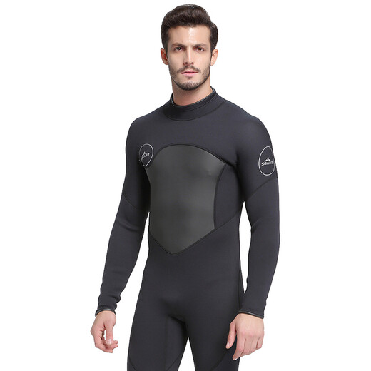 鲨巴特连体长袖1.5mm潜水服水母服浮潜服保暖冲浪服冬泳泳衣 1283黑色 M