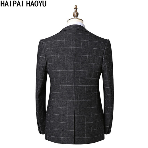 HAIPAIHAOYU 西服套装男绅士修身商务正装深灰色格子西装面试职业装结婚礼服 9911深灰色 2XL (180)