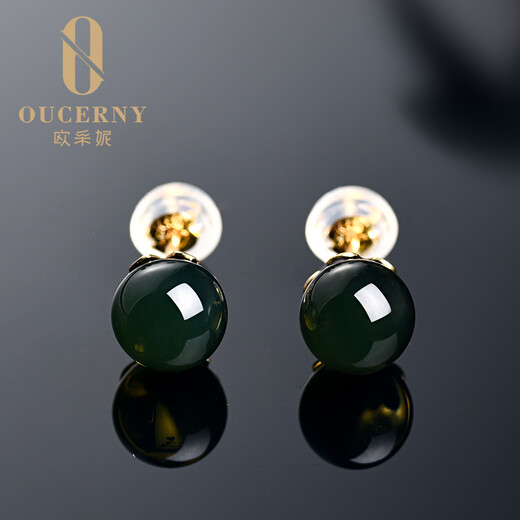 Ouzheni 18K gold and blue amber earrings, pure natural amber Mexican blue amber earrings for women (ready for shipment) 18K gold color (ready for shipment)