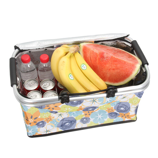 Youkupinsheng Foldable Insulated Picnic Bag BBQ Camping Outdoor Car Convenient Self-Driving Travel Picnic Basket (Blue Flower)