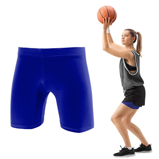 Women's solid color quick-drying bottoming thin sports fitness elastic yoga tight protective tackle three-point shorts multi-color dark blue women's S suitable for 150-160CM40-50KG