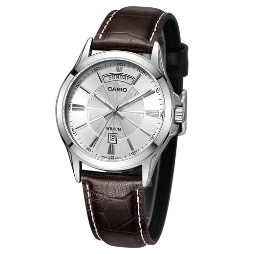 卡西欧(CASIO)手表 男士商务石英防水运动腕表 白盘棕皮带MTP-1381L-7A