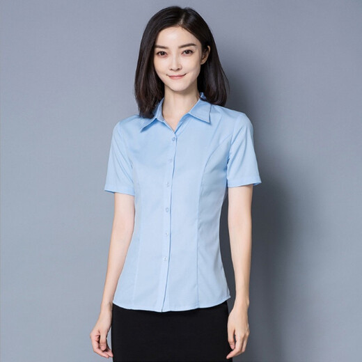 瑧鸟夏季修身短袖女白衬衫大学生面试通勤职业正装暗扣衬衣687 白色 2XL