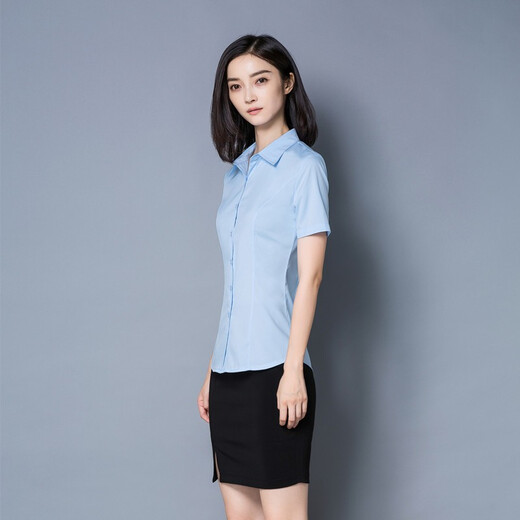 瑧鸟夏季修身短袖女白衬衫大学生面试通勤职业正装暗扣衬衣687 白色 2XL