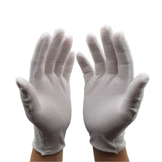 White ceremonial gloves, thickened work gloves, cotton jersey labor insurance, pure cotton Baowen play beads gloves, driver reception work gloves, review performance gloves, standard style (12 pairs), one size fits all