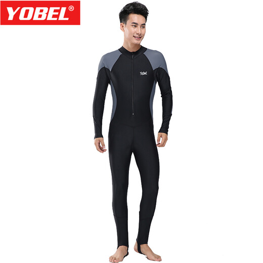 Zailu men's wetsuit thin swimsuit plus size snorkeling wetsuit for teenagers sun protection surfing long-sleeved one-piece swimsuit black gray + large frame swimming goggles XL XL one size fits all