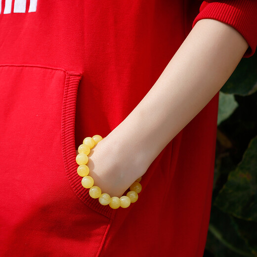 Lv Nong Jewelry New Honey Chicken Fat Yellow Beeswax Bracelet Worry-free No-Bake Color Bracelet Birthday Gift for Men and Women Diameter Approximately 8-8.5mm Single Circle/Certificate + Gift Box