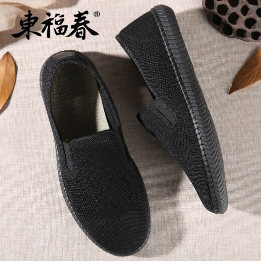 Dongfuchun old Beijing cloth shoes breathable mesh casual shoes tendon bottom Chinese style men's shoes XN77-213 black 42