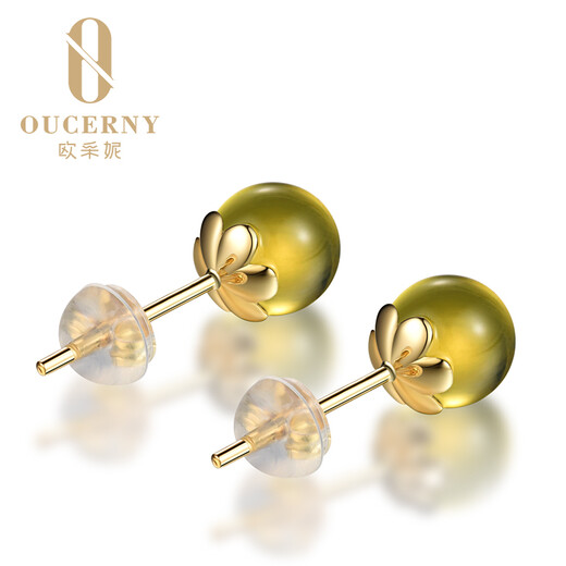 Ouzheni 18K gold and blue amber earrings, pure natural amber Mexican blue amber earrings for women (ready for shipment) 18K gold color (ready for shipment)