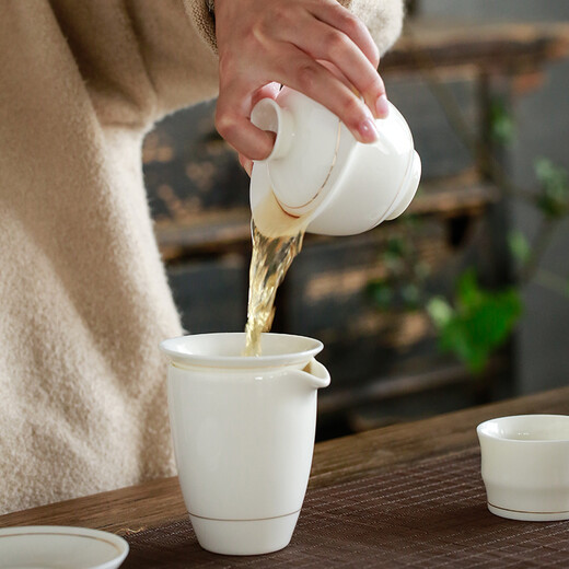 Su's Ceramic Tea Set Chinese White Porcelain Hand-painted Gold Sancai Gaiwan Kung Fu Tea Set Gift Box Set J0260