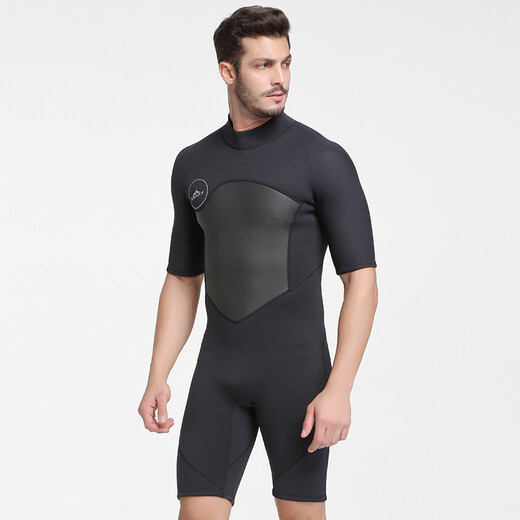 Men's thermal swimsuit short-sleeved one-piece thermal insulation cold-proof swimming 2MM thickened wetsuit winter swimming and snorkeling suit 1069 black L L120-135Jin Jin equals 0.5 kg