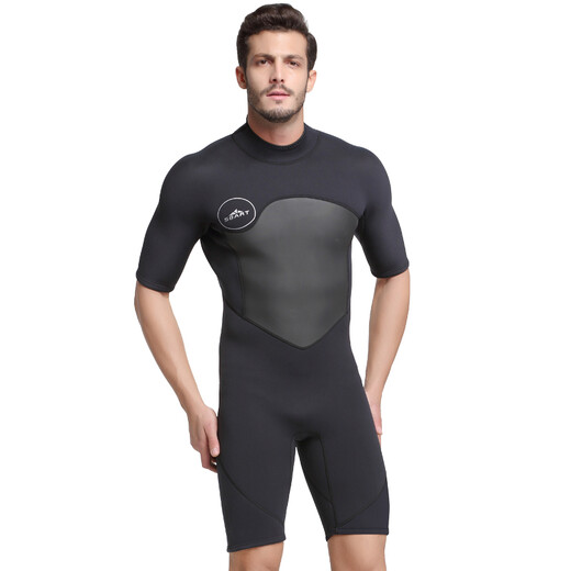 Men's thermal swimsuit short-sleeved one-piece thermal insulation cold-proof swimming 2MM thickened wetsuit winter swimming and snorkeling suit 1069 black L L120-135Jin Jin equals 0.5 kg