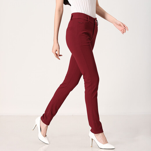 Hengyuanxiang pantalon décontracté pour femmes printemps, automne et hiver pantalon de couleur unie pantalon stretch-pied pantalon droit et à la mode et polyvalent pantalon crayon hyx3271-18 Bourgogne 26 (1,9 pieds de taille)