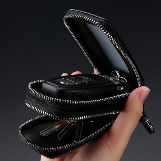 Monbers REAL COWHIDE CAR BAGE LA LLAVE DE LA CAPLA CAPLIMA Men y mujeres Bolsa de teclas portátiles montadas en la cintura Portable [Doble cremallera]