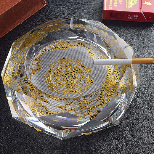 贝鲁斯 水晶烟灰缸时尚创意个性礼品大号定制玻璃烟灰缸客厅欧式烟缸 透明15cm（中号）