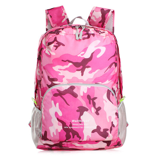 WELLHOUSE Backpack Folding Men's and Women's Backpack Outdoor Running Travel Mountaineering Large Capacity Waterproof Lightweight Bag Camouflage Rose Red