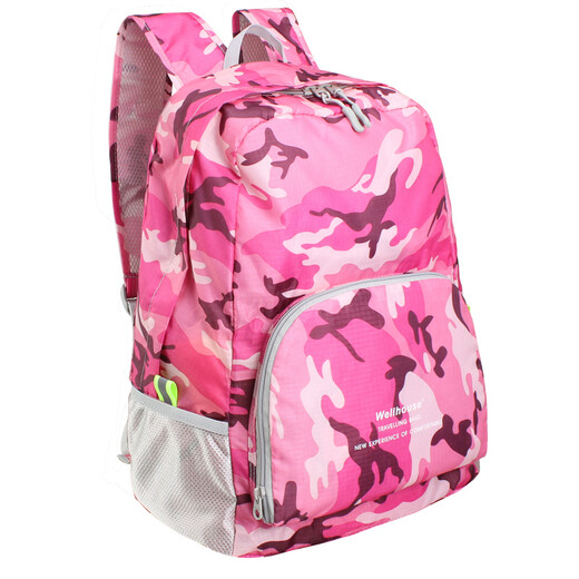 WELLHOUSE Backpack Folding Men's and Women's Backpack Outdoor Running Travel Mountaineering Large Capacity Waterproof Lightweight Bag Camouflage Rose Red
